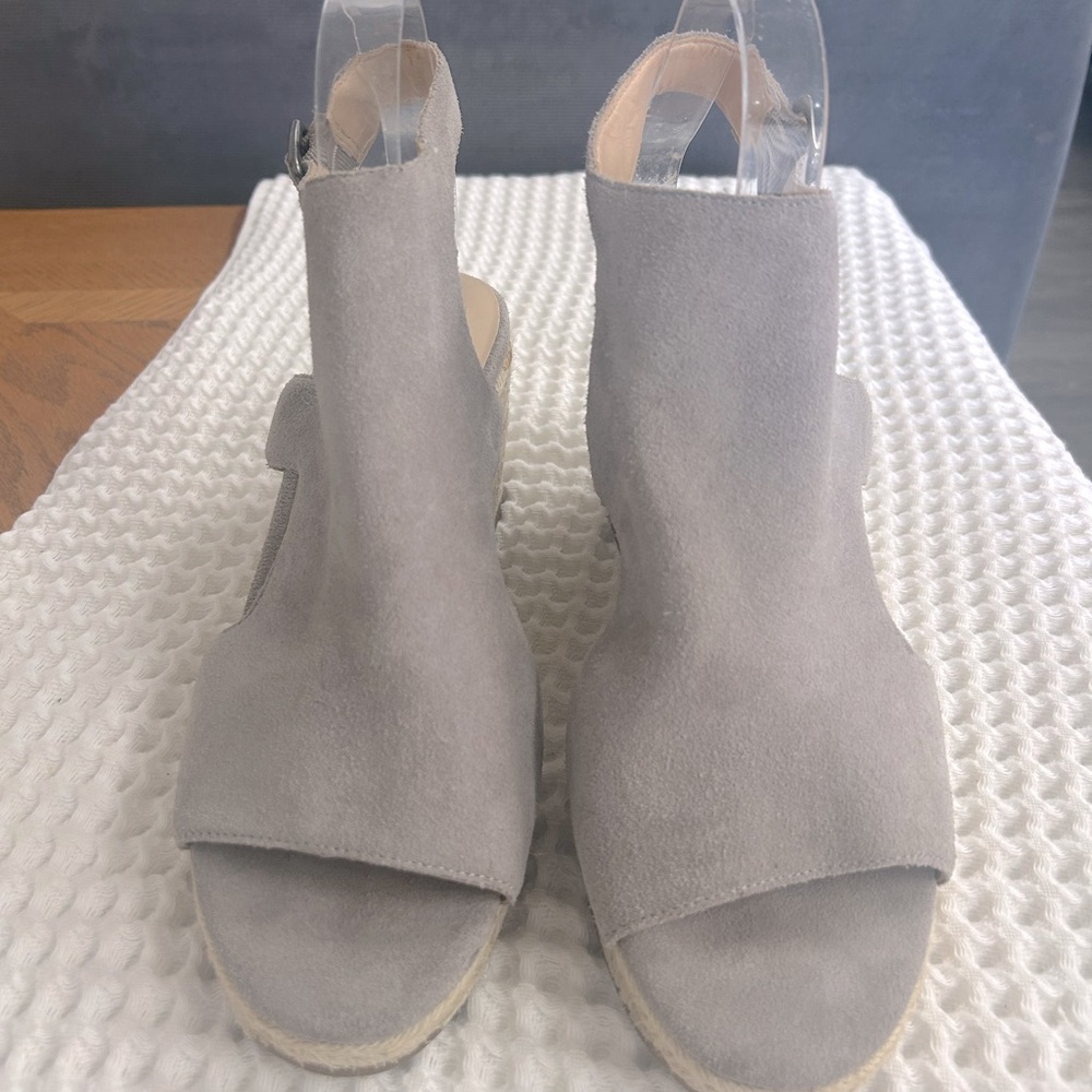 Sole Society Suede Gray Camreigh Espadrille Wedge Peep Toe Sandals. Size 10 - Picture 4 of 11